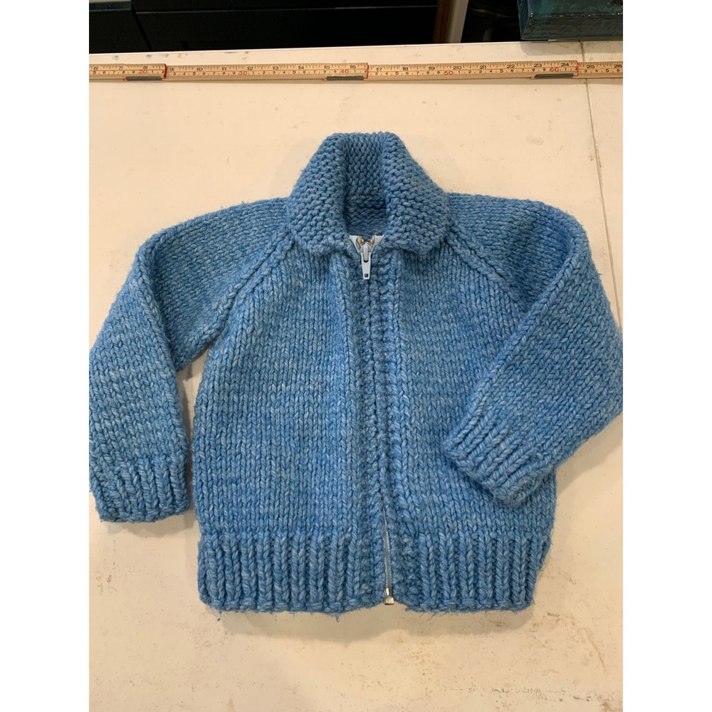 60s VTG Mary Maxim Rare‎ Hand Knit Wool Skunk Cardigan Kids 2T-3T Cowichan-style - Picture 2 of 8